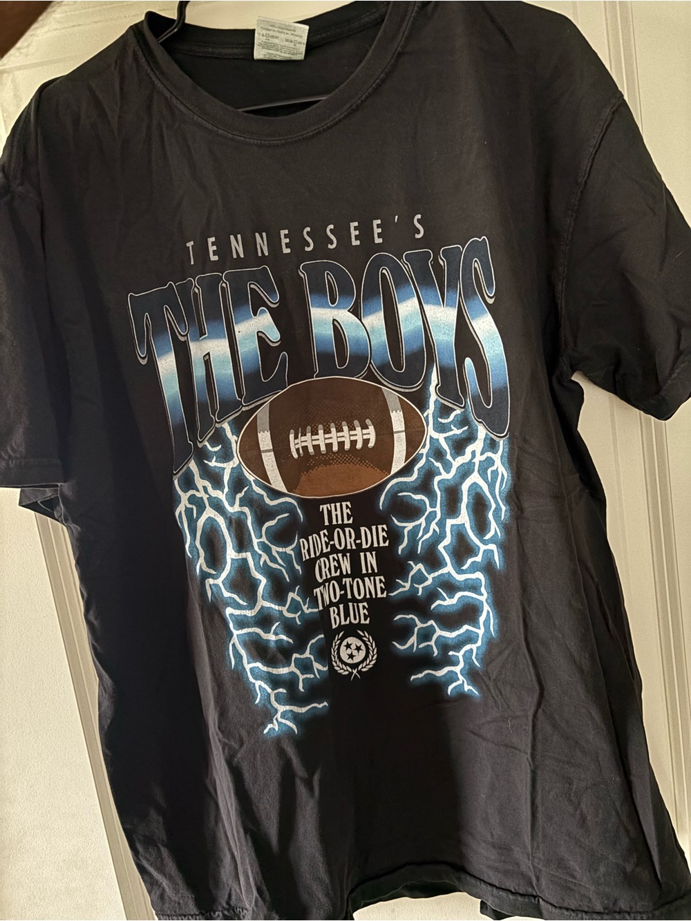Barstool Bussin with the Boys Black Graphic Tee with Blue Lightning XL